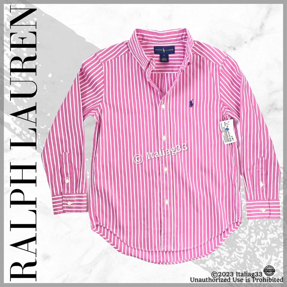 Ralph Lauren Polo Oxford Dress Shirt Pink Striped Long Sleeve Boys 6 Brand New! - Picture 11 of 13
